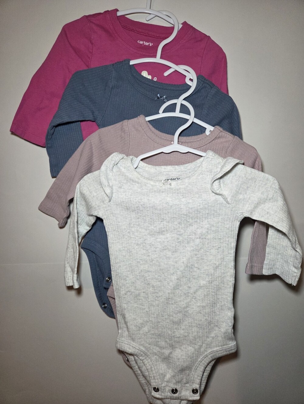 Carter's 4-Piece Long-Sleeve Bodysuits - Pink, Blue, Mauve, Light Gray 6m